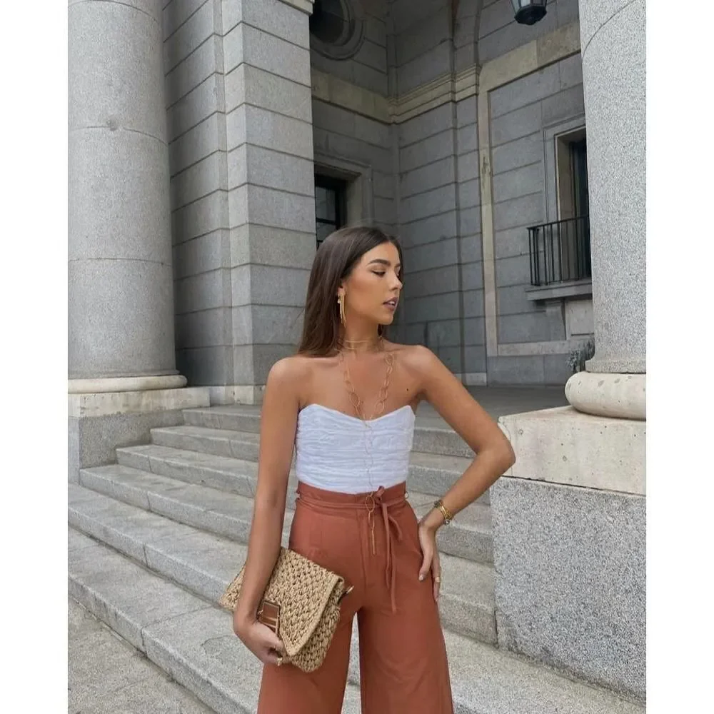 Zara Full Length Linen Blend Pants Brown